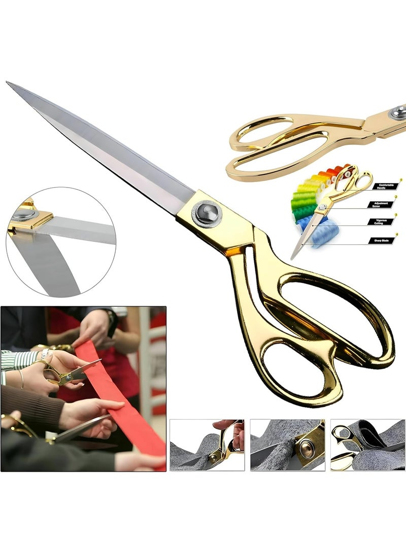 مقص خياطة ذهبي عالي الجودة 24 سم - مصنوع من الفولاذ المقاوم للصدأ المتين - مقاوم للصدأ، مناسب للاستخدام الاحترافي والمنزلي، لقص الأقمشة والجلود - Image 3